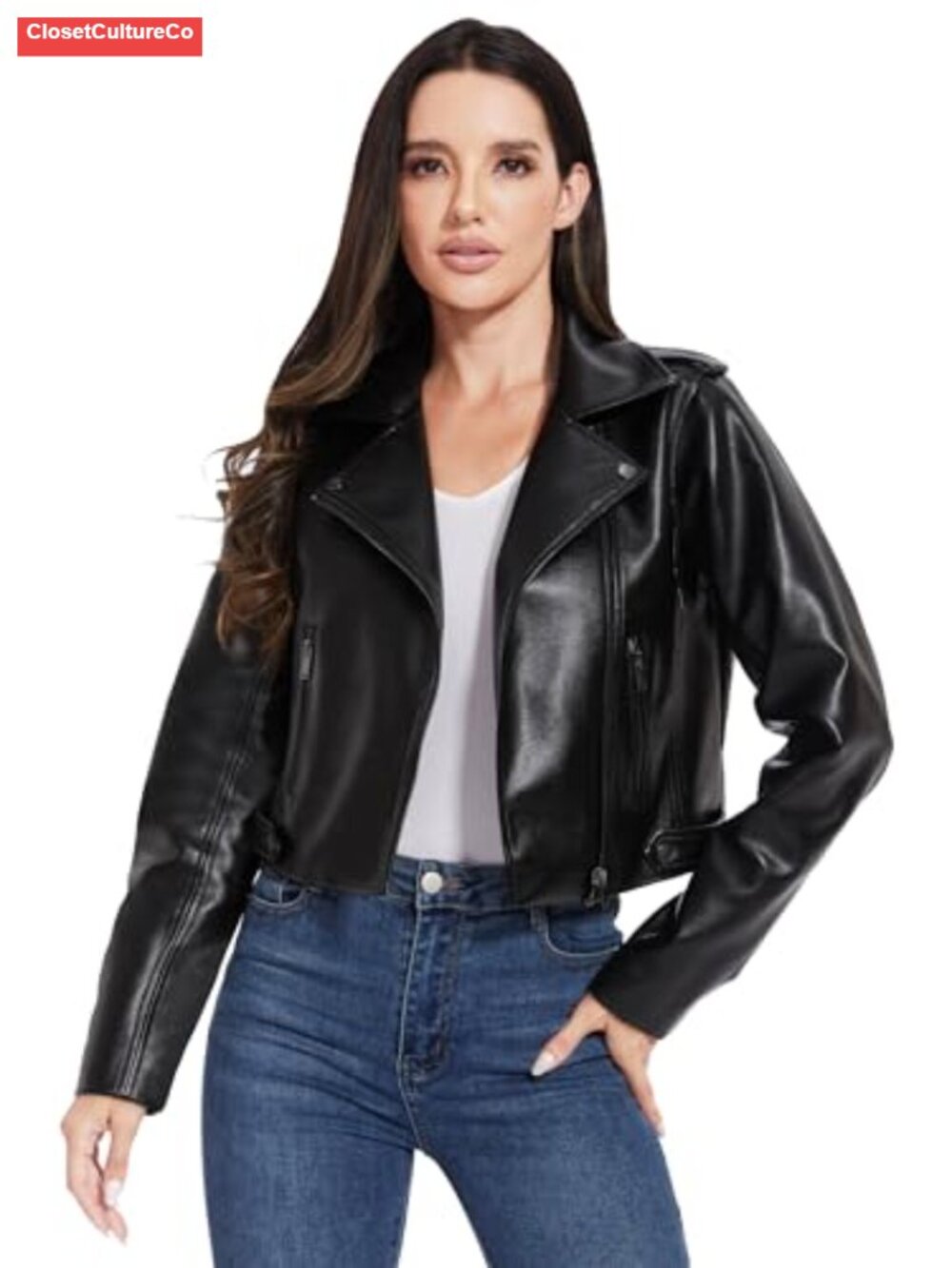 Faux Leather Jacket Women Cropped Motorcycle Biker Casual Blazer